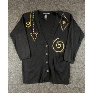 Vintage IB Diffusion Cardigan Womens Small Black Gold Beaded Celestial Sweater